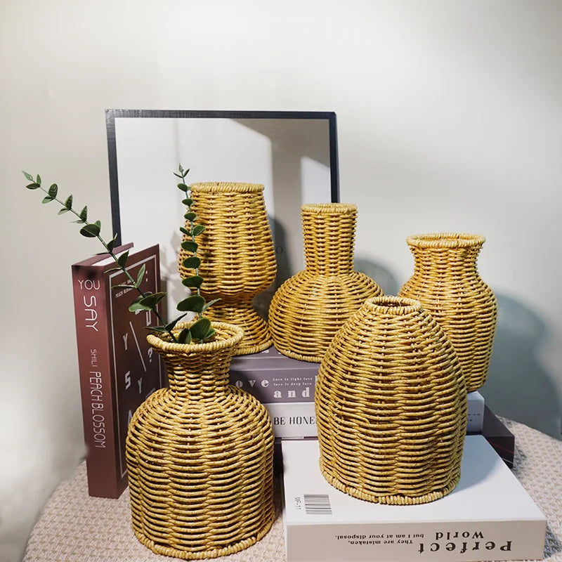 Japanese hand-woven desktop vase arrangement wedding simulation decorative flower arrangement basket Zen flower vase basket home