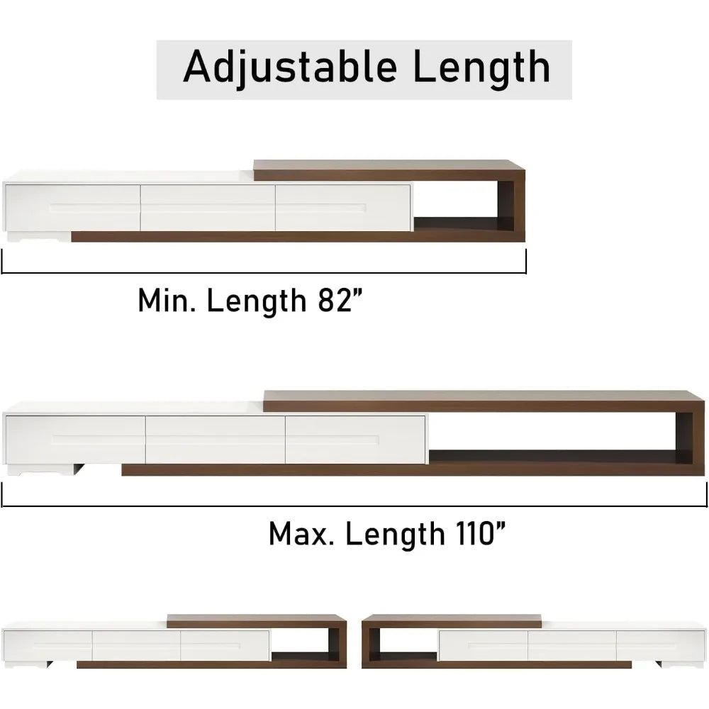 FlexiView Extendable TV Stand — Modern Reversible Wood Media Console with 3 Drawers, Fits Up to 120" TVs