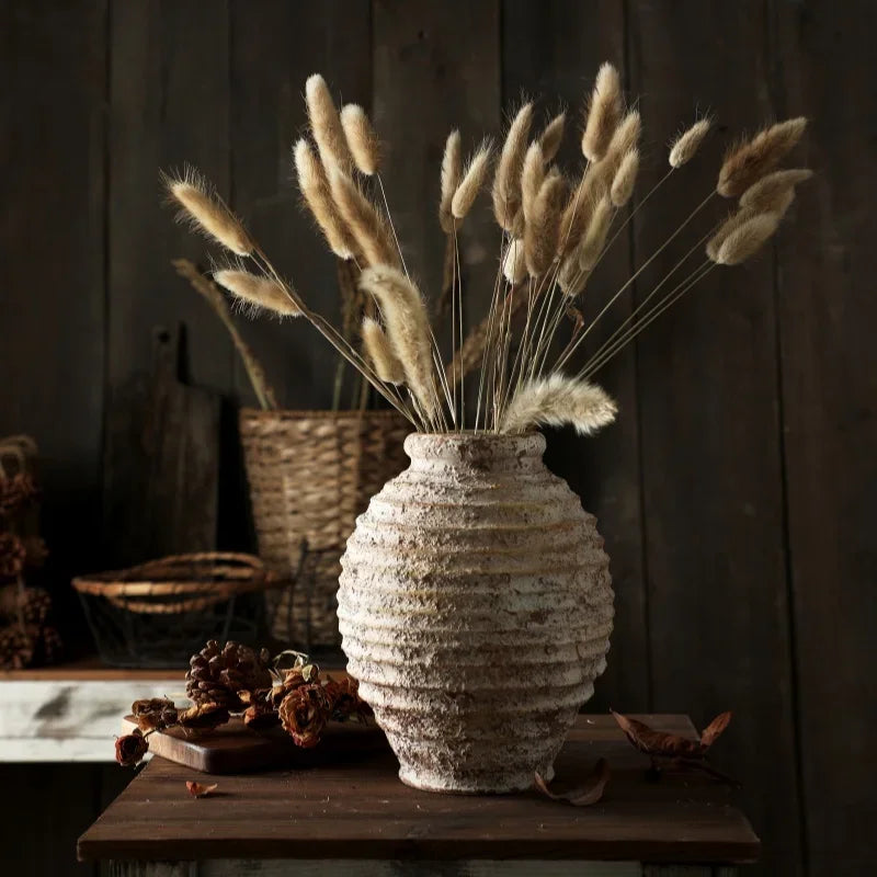 RusticaVase – Retro Rough Clay Pottery, 21.5CM Vintage Handmade Vase for Home & Room Decoration