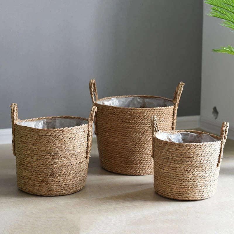 NordicWeave – Handmade Straw Woven Flower Pot, Planter Basket & Laundry Storage for Indoor Garden and Green Plants