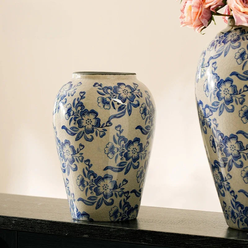 Jingdezhen Vintage – Chinese Ceramic Vase for Living Room Decoration, Flower Arrangements, and Hydroponic Display