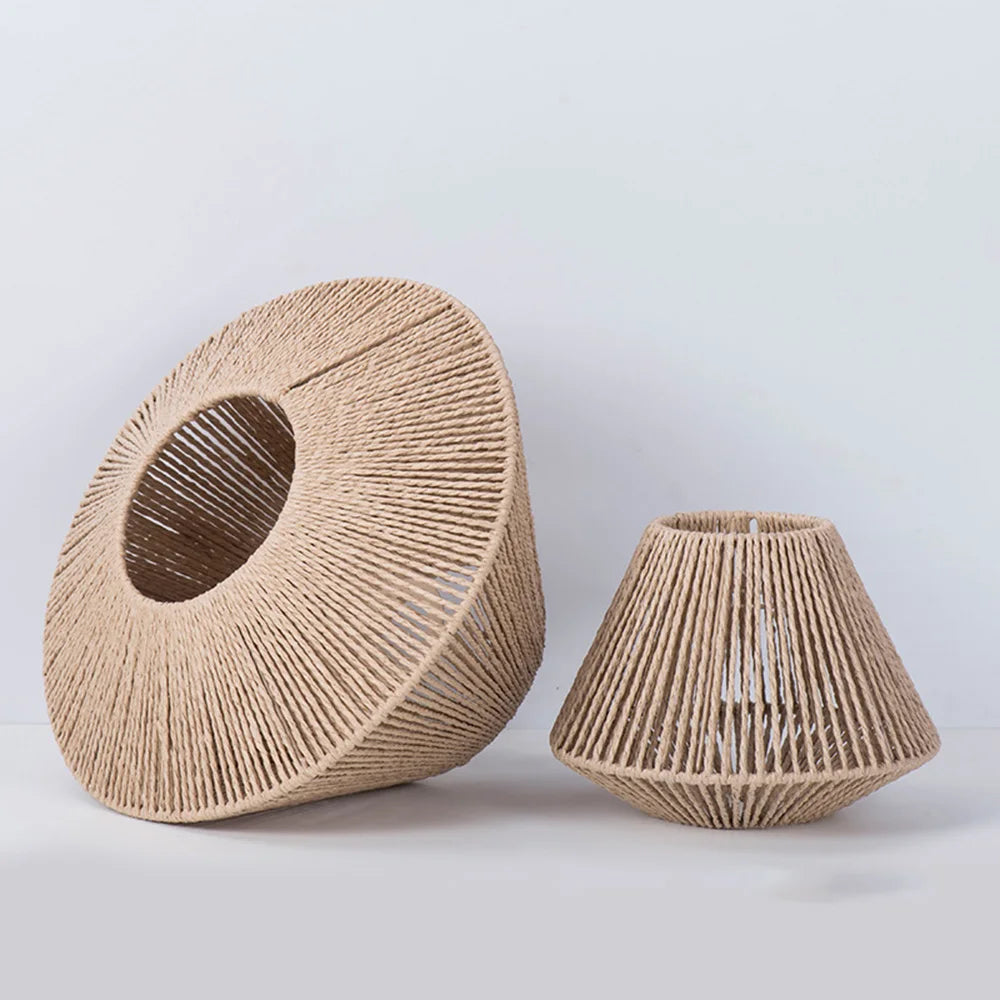 RattanGlow – Geometric Woven Rattan Lamp Shade, Hanging Chandelier Light Fixture, Rustic Decorative Basket Design