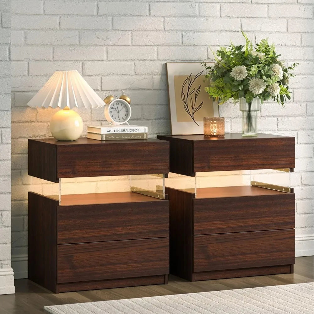 Luma™ LED Nightstand Set of 2 – Modern Bedroom Bedside Tables with 3 Drawers
