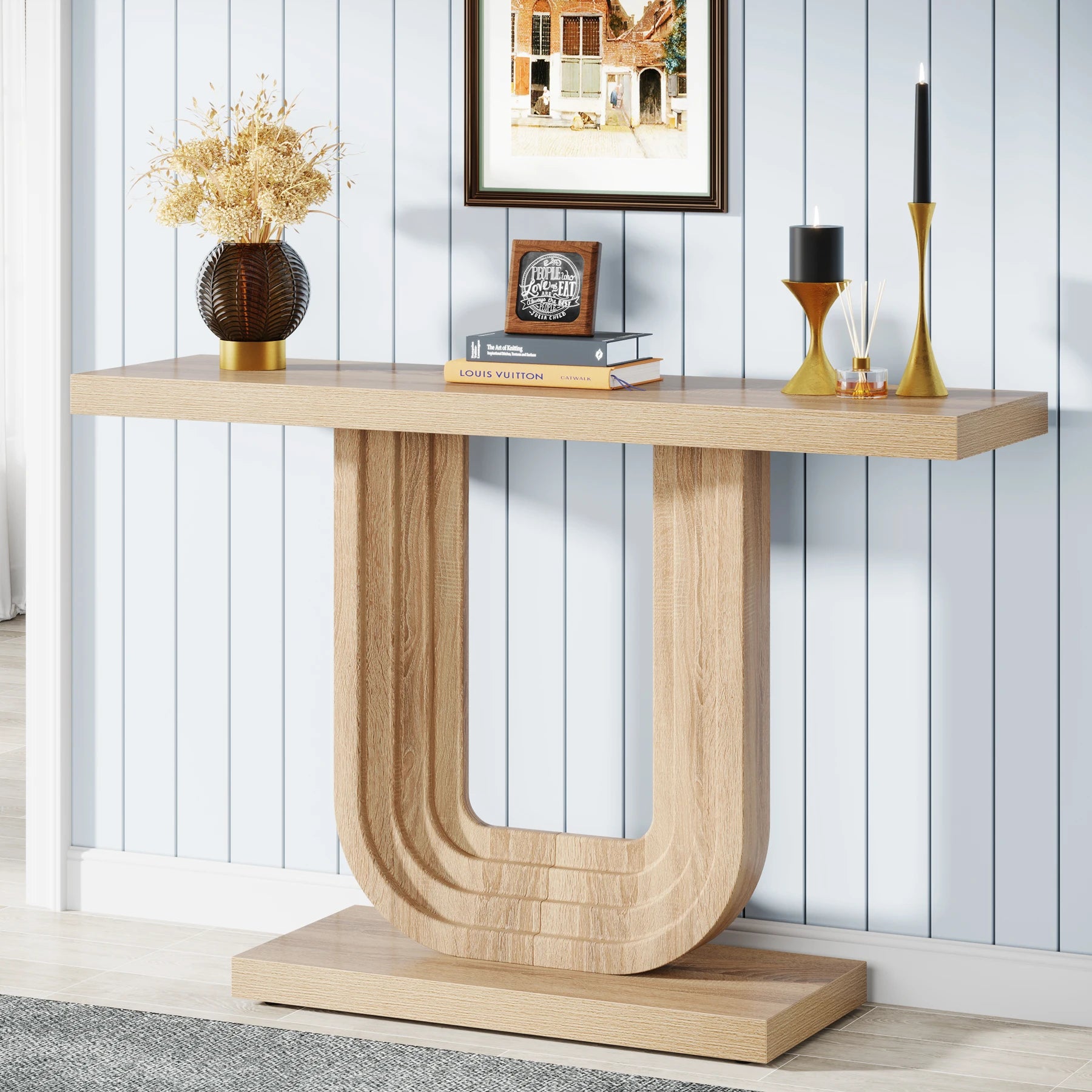 FarmhouseEdge™ 39" Narrow Console Table – Geometric Base Wood Entryway & Sofa Table