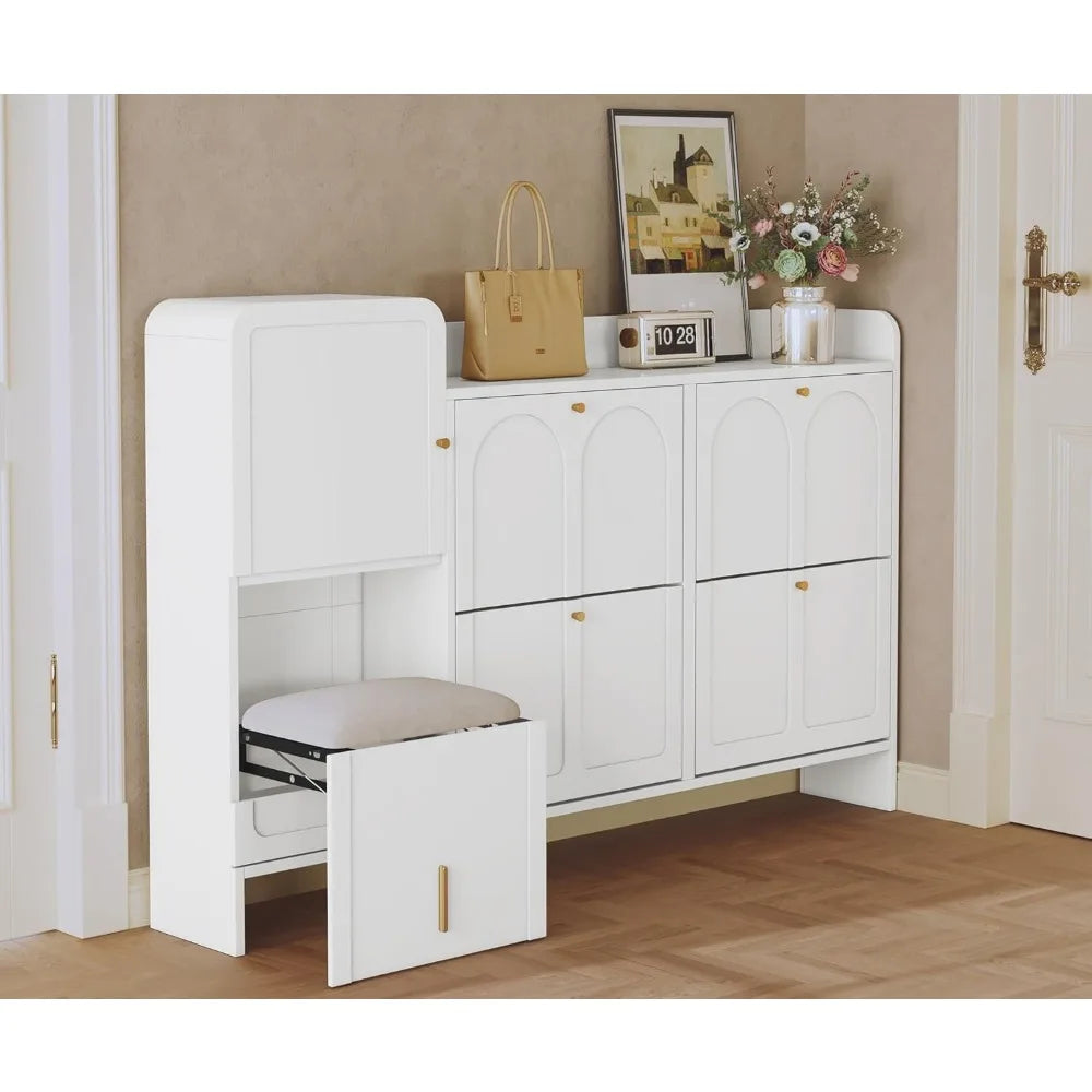 TippaBuck™ Modern Shoe Storage Cabinet – Slim Entryway Shoe Rack with Top Cubby & Hidden Door Organizer