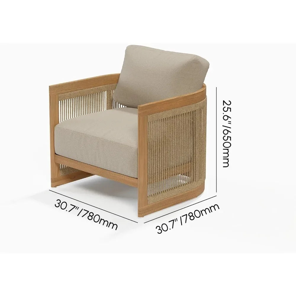 TeakaLoom™ 4-Piece Outdoor Sofa Set All-Weather Teak & Woven Rope Patio Furniture with Beige Cushions — Perfect for Garden, Deck & Backyard