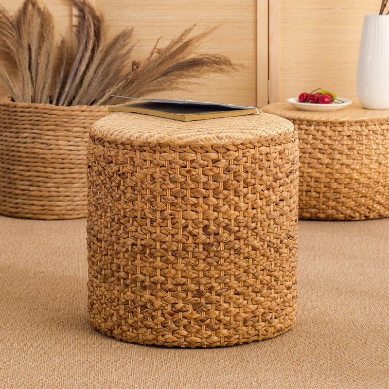Rattoria® Creative Rattan Ottoman – Japanese Style Woven Straw Round Table & Sofa Stool for Living Room, Balcony & Tea Corner Decor