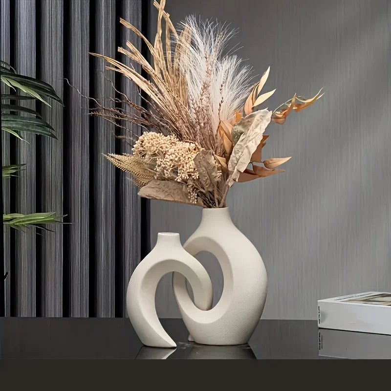 DuoCeram – 2PC Ceramic Vase Set for Living Room, Bedroom, Study, Cafe Decor, and Christmas Gifts