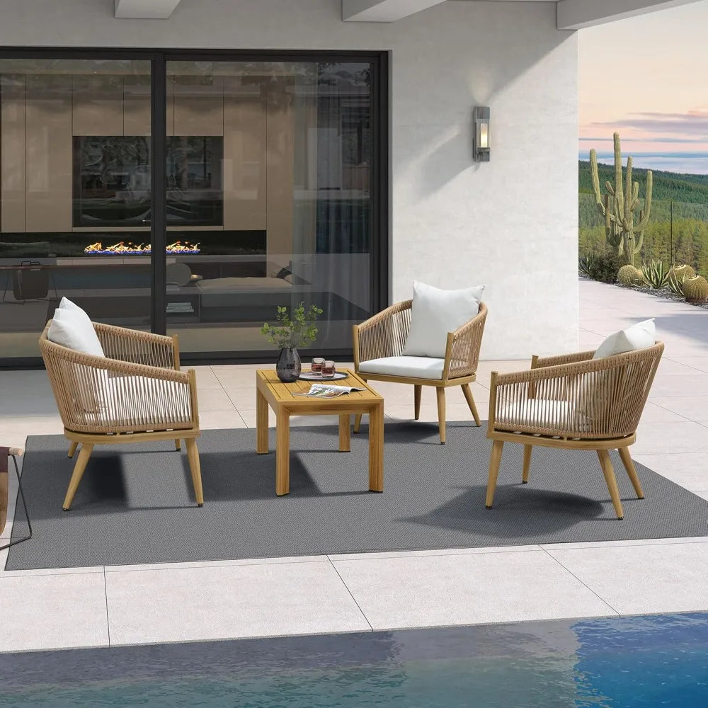 ALUVANA™ – 4-piece outdoor wicker patio set with aluminum table, rattan chairs, and included cushions for porch or garden lounge