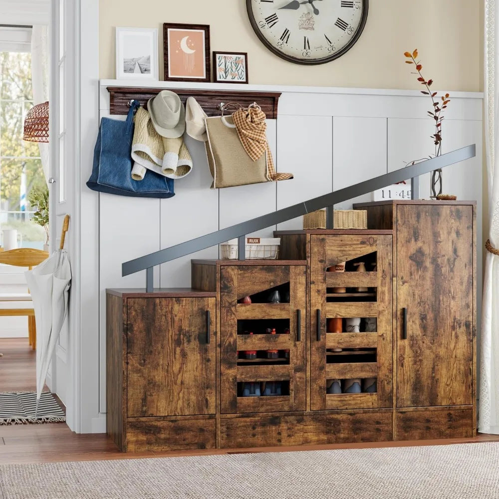 FarmHaven™ Hidden Shoe Cabinet with Doors – Wooden Enclosed Shoe Organizer for Entryway, Ventilated Farmhouse Style Storage