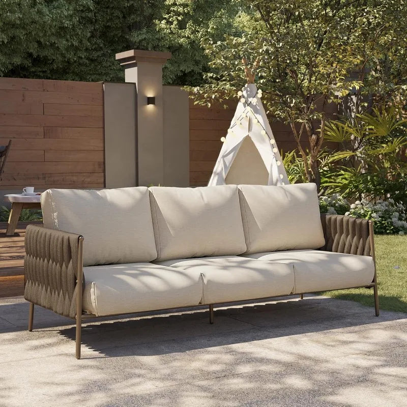 EAST OAK™ LifeChatter – Outdoor 3-Seater Sofa with Waterproof Thick Cushions, Modern Deep Seating Patio Furniture
