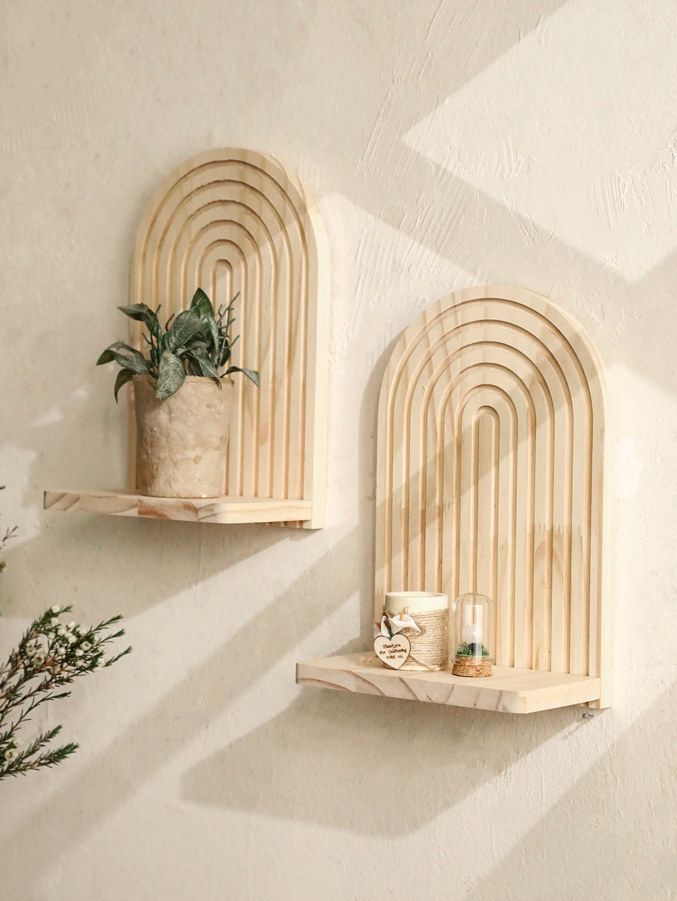BohoArch – 1pc Wooden Arch Wall Shelf, Rustic Display Rack for Plants and Home Decor, Ideal for Bedroom, Living Room, and Entryway