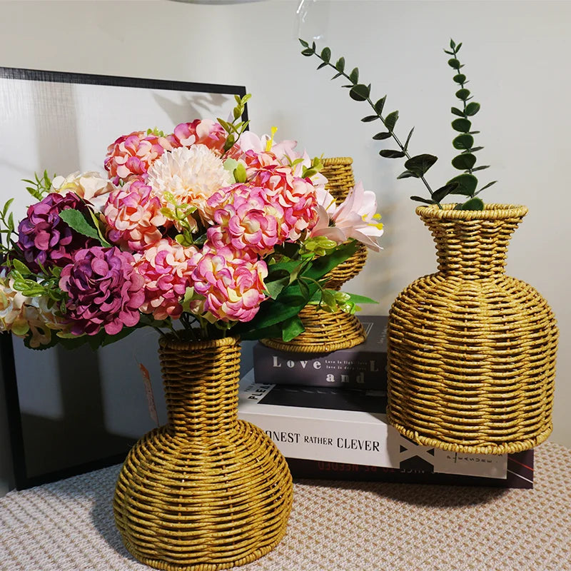 Japanese hand-woven desktop vase arrangement wedding simulation decorative flower arrangement basket Zen flower vase basket home