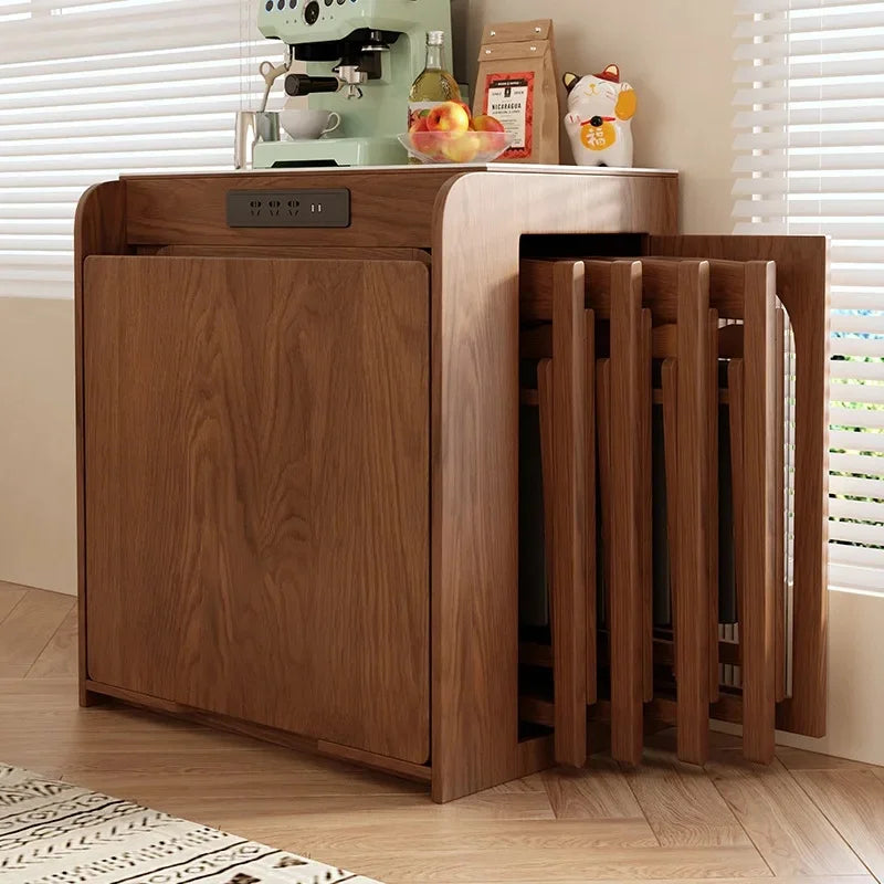 Compact™ Solid Wood Folding Dining Table with Chairs and Side Cabinet – Space-Saving Set for Small Apartments