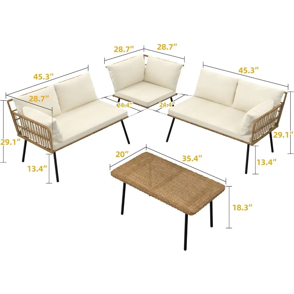 EcoWeave™ 4-Piece Patio Conversation Set All-Weather PE Rattan L-Shaped Sectional Sofa with Soft Cushions — Outdoor Patio Furniture