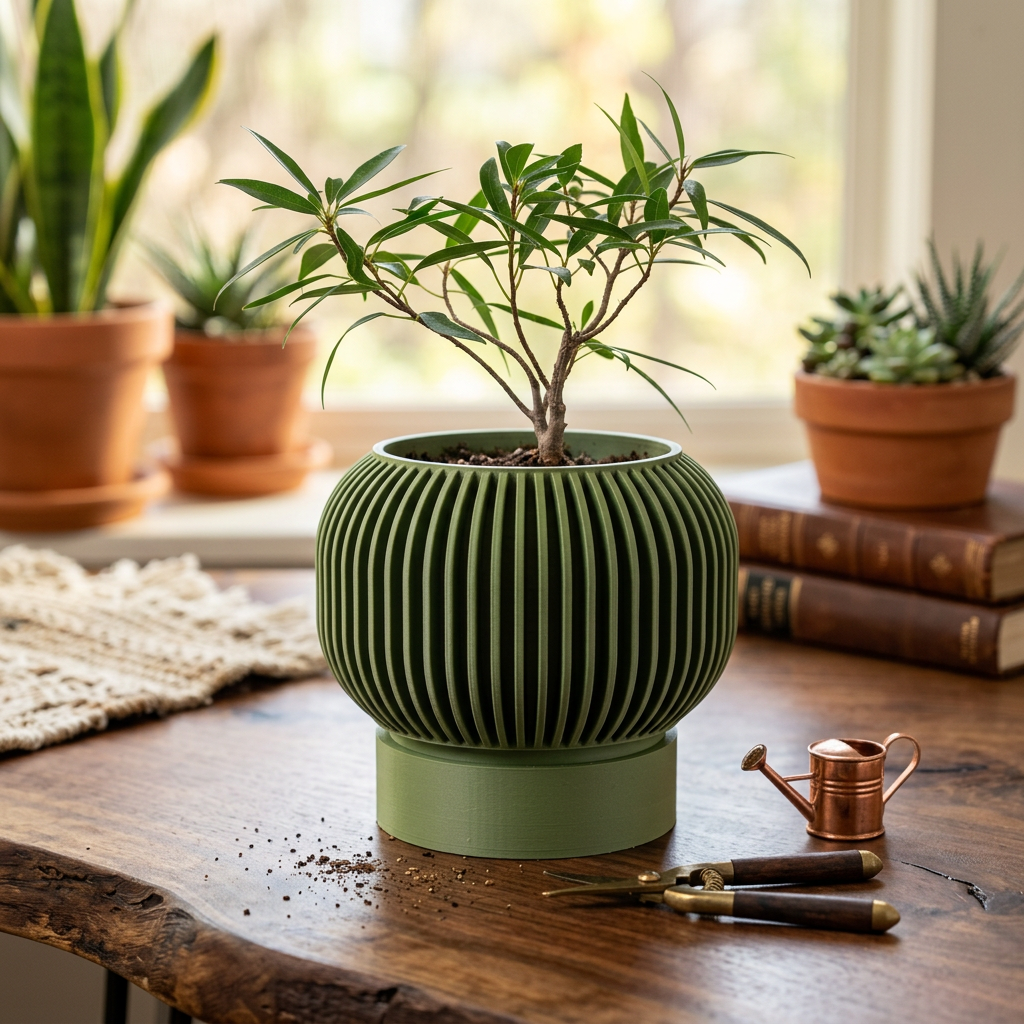 Pot Verde Ligne – Jardinière Minimaliste 3D