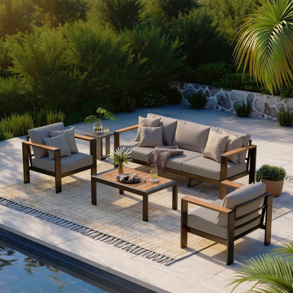 AluLuxe™ Aluminum Outdoor Patio Set Gray Sectional Conversation Set with Coffee Table — Perfect for Porch, Balcony & Deck