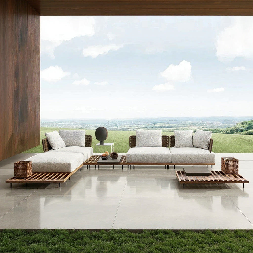 NORDVILLA™ – Nordic solid wood outdoor furniture set with luxury leisure sofa and chair combination for patio, garden, or B&B villas