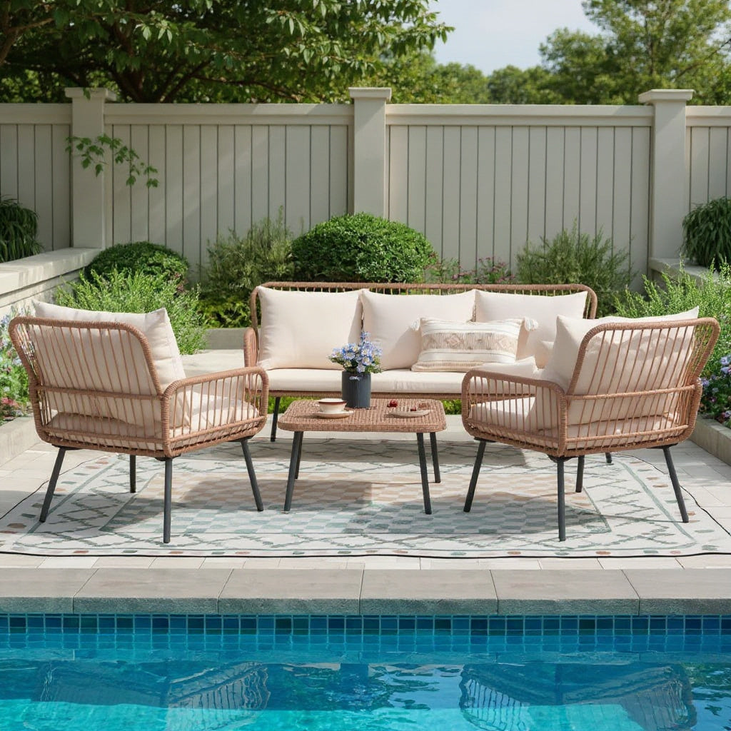 SOLVITA™ – 4-piece outdoor wicker sectional set with cushions and rattan coffee table for patio conversation spaces